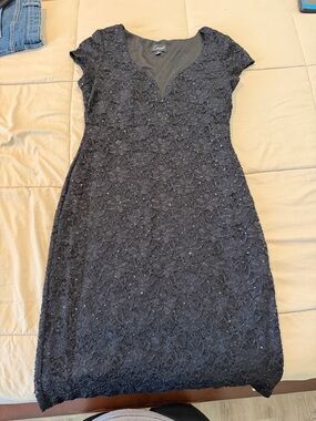 connected apparel Black Lace Cap-Sleeve Midi Dress